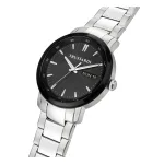 TRUSSARDI R2453147015-2 Silver metal wristwatch with a black dial, Trussardi branding, date display, and sleek polished bracelet.